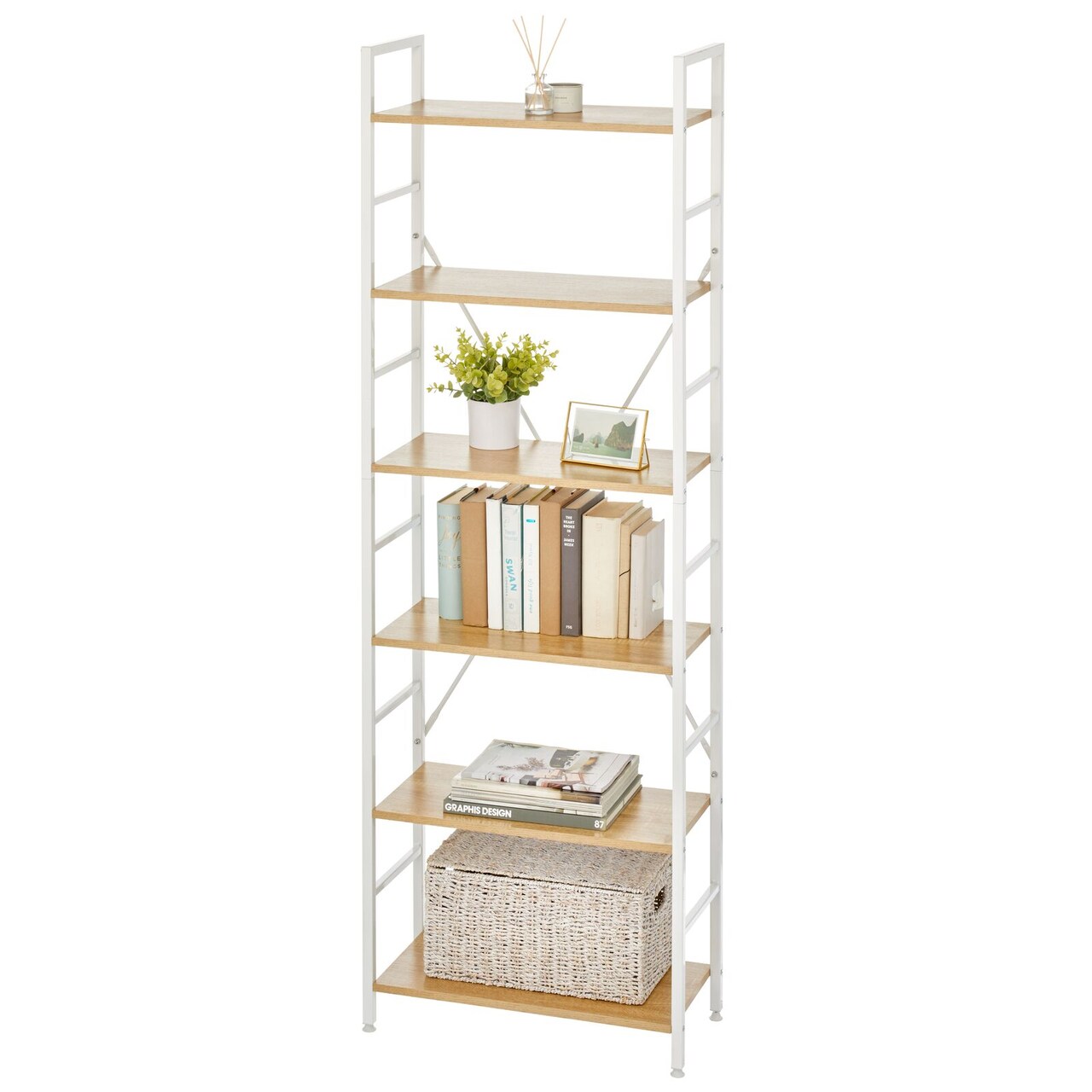 mDesign Industrial Metal and Wood Bookshelf Furniture Storage